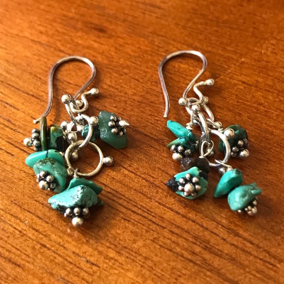 Handmade Sterling Silver Turquoise Dangly Earrings - Picture 4 of 8